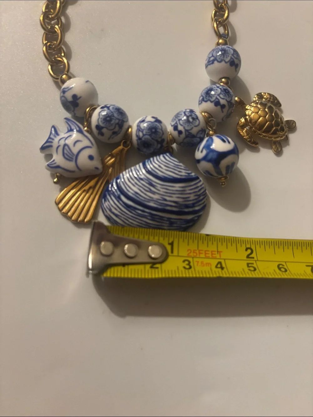 Fish Shell Drop Statement Necklace~ 18K Gold Plated ~ New - Picture 7 of 8